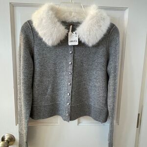 NWT Free People Nocturnal Faux Fur Collar Cardi Sz Small Silver Filigree $168